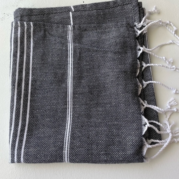 Hand towel set of 2. Charcoal and White Stripes. 100% Turkish Cotton - Picture 4 of 4